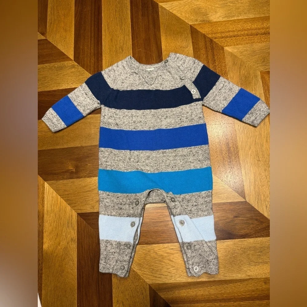 GAP Kids Blue and Gray Striped Romper